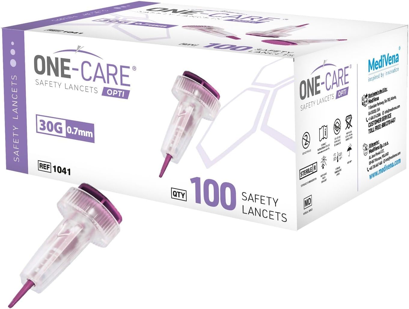 ONE-CARE OPTI Safety Lancets Top Button Activated 30G x 0.7mm, MicroFlow, Comfort 100/bx ONE-CARE OPTI Safety Lancets Top Button Activated 30G x 0.7mm, MicroFlow, Comfort 100/bx