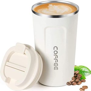 Stainless Steel Vacuum Insulated Reusable Coffee Cup 13oz &18 oz – Travel Coffee Mug Spill Proof with Lid – Cup for Keep Hot/Ice Coffee,for Car/Outdoor/camp/Office/School(white18oz)