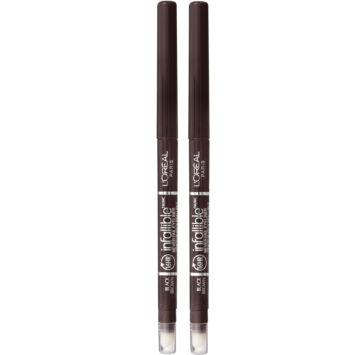 L’Oreal Paris Makeup Infallible Never Fail Original Mechanical Pencil Eyeliner with Built in Sharpener, Black Brown, 0.008 oz., 2 Count L’Oreal Paris Makeup Infallible Never Fail Original Mechanical Pencil Eyeliner with Built in Sharpener, Black Brown, 0.008 oz., 2 Count