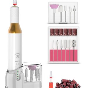 Nail Drill,Cordless Electric Files for Gel Nails Efile Manicure Kit Women Rechargeable Wireless Drill para Uñas Profesional Machine Grinder Acrylic White (M918)