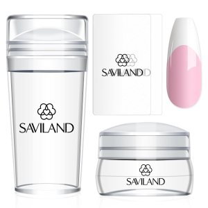 Saviland French Tip Nail Stamp – 4PCS Nail Art Stamper Kit Clear Silicone Nail Stamping Long & Short Jelly Stamper for Nails with Scrapers Nail Stamper Kit for French Manicure Home DIY Nail Art Salon