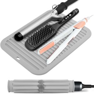 Large Size Silicone Heat Resistant Mat with Velcro, Portable Travel Cover Pad for Curling Iron, Flat Iron, Hair Straightener and Hot Hair Styling Tools(11.8″ x 9.0″)