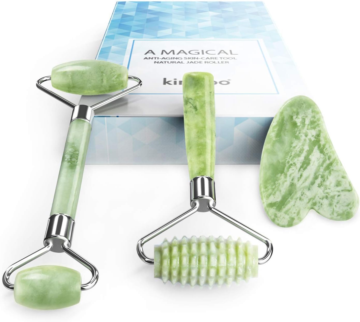 kimkoo Jade Roller and Gua Sha for Face-3 in 1 Kit with Facial Massager Tool,100% Real Natural Jade Stone Anti Aging,Face Beauty Set for Eye Anti-Wrinkle kimkoo Jade Roller and Gua Sha for Face-3 in 1 Kit with Facial Massager Tool,100% Real Natural Jade Stone Anti Aging,Face Beauty Set for Eye Anti-Wrinkle