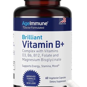 Vitamin B Complex – 60 Capsules with Vitamins B6 20mg D3 1000IU Magnesium Bisglycinate 260mg Methyl B12 1000mcg and Folate as Methylfolate 600mcg DFE. Doctor Formulated MTHFR Support Supplement.