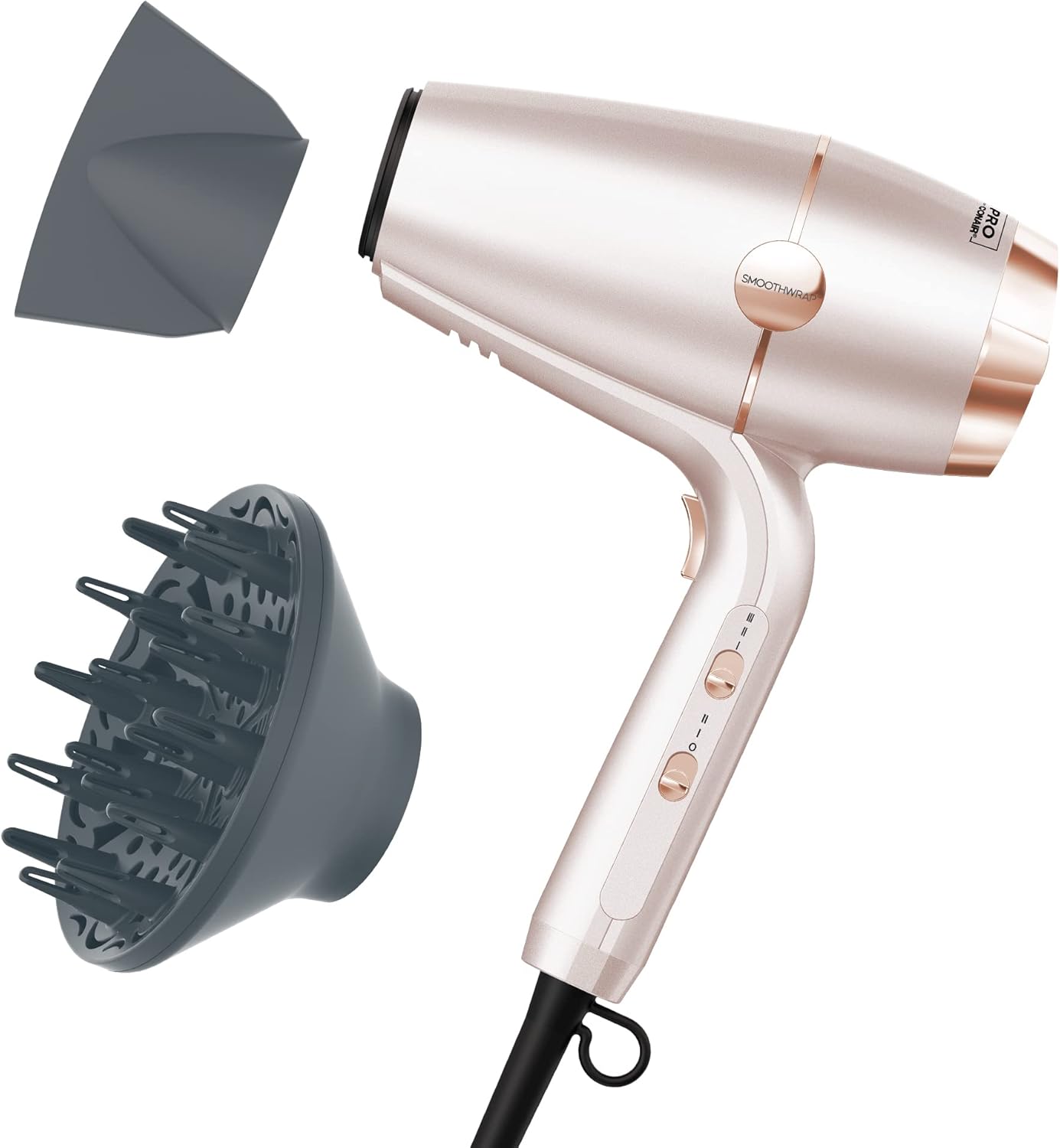 INFINITIPRO BY CONAIR SmoothWrap Hair Dryer with Diffuser | Blow Dryer for Less Frizz, More Volume and Body | With Advanced Plasma and Ceramic Technology | Pink Champagne INFINITIPRO BY CONAIR SmoothWrap Hair Dryer with Diffuser | Blow Dryer for Less Frizz, More Volume and Body | With Advanced Plasma and Ceramic Technology | Pink Champagne