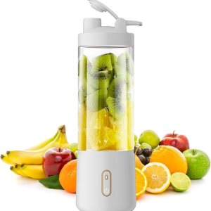 Portable Blender Cordless Personal Blender for Smoothies and Shakes, BPA Free, 18 oz Mini Blender Cup with Travel Lid and USB Rechargeable (White)