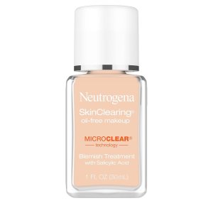 Neutrogena SkinClearing Oil-Free Acne and Blemish Fighting Liquid Foundation with.5% Salicylic Acid Acne Medicine, Shine Controlling Makeup for Acne Prone Skin, 40 Nude, 1 fl. oz