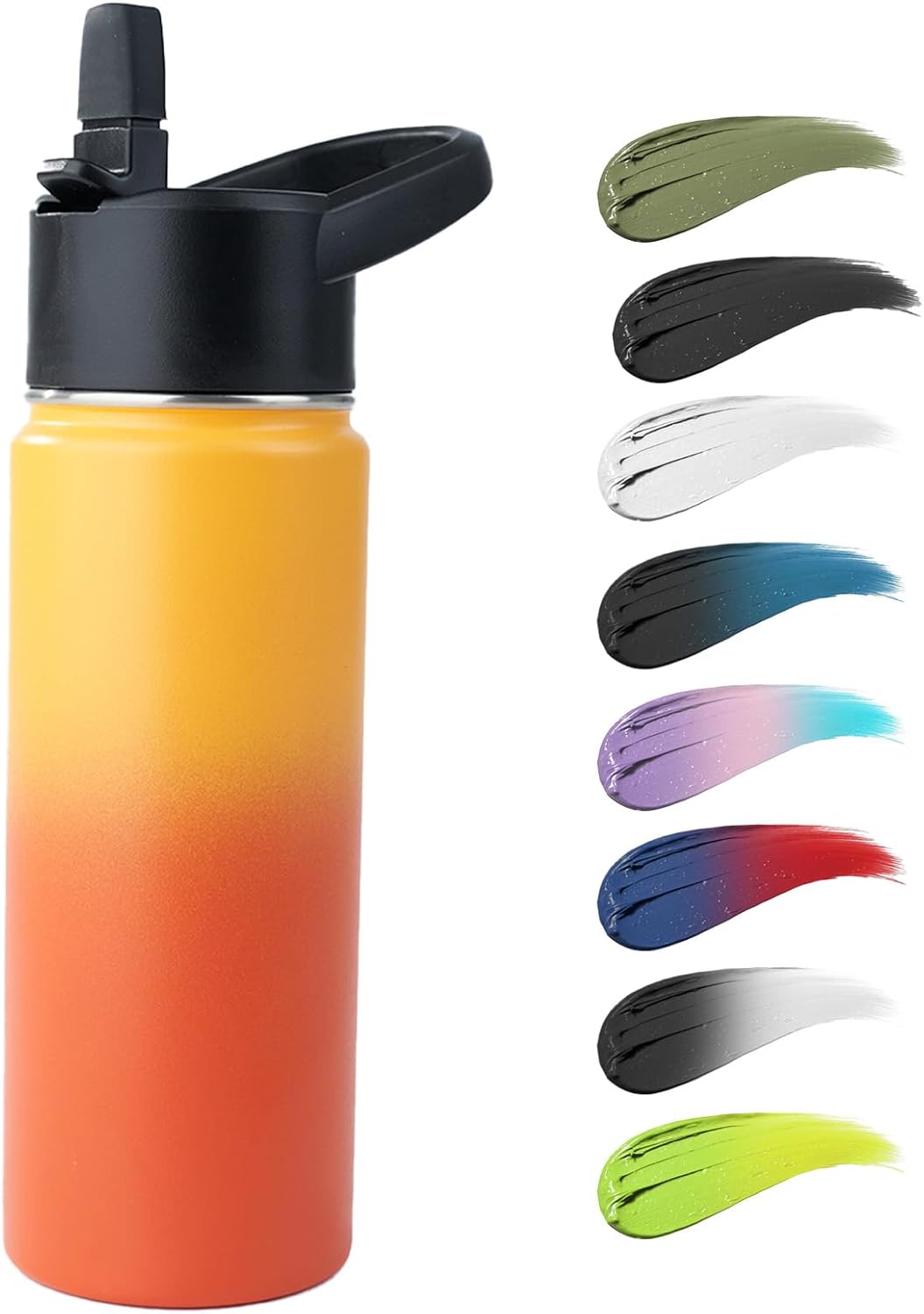 Stainless Steel Water bottle with Straw & Wide Mouth Lid, Wide Rotating Handle, 18oz Double Wall Vacuum Insulated Water Bottle Leak Proof, BPA Free, Keep Cold &Hot, 18oz, Yellow Gradient Stainless Steel Water bottle with Straw & Wide Mouth Lid, Wide Rotating Handle, 18oz Double Wall Vacuum Insulated Water Bottle Leak Proof, BPA Free, Keep Cold &Hot, 18oz, Yellow Gradient