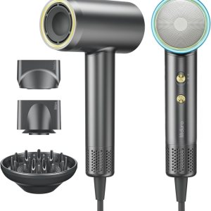 Hair Dryer with Diffuser High Speed 110,000RPM Ionic Travel Quiet Blow Dryer 1400W Lightweight Fast Drying and Smoothing for Srtaight & Curly Hair, Concentrator