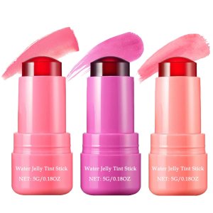 3 PCS Cooling Water Jelly Tint,Multi-Use Jelly Blush Stick,Sheer Lip & Cheek Stain-Chill Red&Coral&Berry Water Jelly Tint Lip Gloss,Creates A Moist Watercolor Effect Jelly Lip Tint