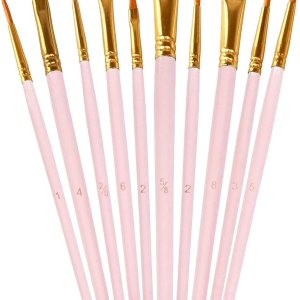 1 Pack Paint Brushes Set, 10 Pcs Nylon Hair Painting Brushes for Watercolor, Oil, Acrylic Paint, Pink