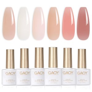 GAOY Milky Jelly Nude Gel Nail Polish Set, 6 Transparent Colors Sheer White Pink Gel Nail Kit for Salon and Nail Art DIY at Home