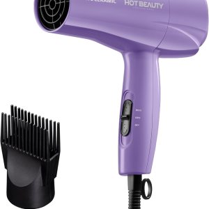 1875 Ceramic Hair Dryer, Powerful Fast Drying, Multi-Setting with Comb Attachment, Additional Detangler Included, Slide Bar Switch, Compact for Home & Travel (Purple)