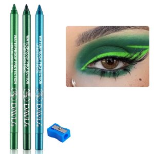 3 Colors Matte Eyeliner Pen Set With Pencil Sharpener,Green – Green Dark Green Blue Colored Colorful Eyeliner Pencil Set, Pearl Metallic Glitter Waterproof Professional Eye Color Sets 4 Green S3