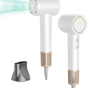 Ionic Hair Dryer, 110,000 RPM High Speed Dryer with Ceramic Technology Nozzle for Fast Drying, 3-Speed Thermo Control Adjustment Professional Blow Dryer, Low Noise Design for Home Travel Salon