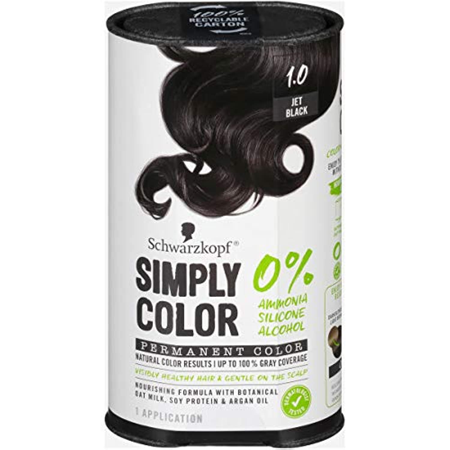 Schwarzkopf Simply Color Hair Color 1.0 Jet Black, 1 Application – Permanent Hair Dye for Healthy Looking Hair without Ammonia or Silicone, Dermatologist Tested, No PPD & PTD Schwarzkopf Simply Color Hair Color 1.0 Jet Black, 1 Application – Permanent Hair Dye for Healthy Looking Hair without Ammonia or Silicone, Dermatologist Tested, No PPD & PTD