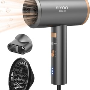SIYOO Professional Hair Dryer, Ionic Blow Dryer with Diffuser and Nozzle, 1600 Watt Negative Ions Salon Lightweight Hairdryer Gold