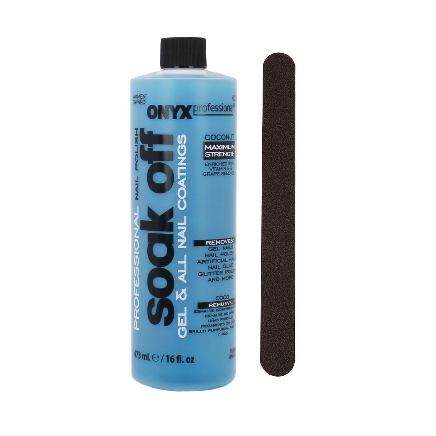 Onyx Professional Coconut Scented Nail Polish Remover with Nail File, 16 oz, Maximum Strength Soak Off Gel Polish Remover, Vitamin E & Grape Seed Oil Enriched Nourishing Formula Onyx Professional Coconut Scented Nail Polish Remover with Nail File, 16 oz, Maximum Strength Soak Off Gel Polish Remover, Vitamin E & Grape Seed Oil Enriched Nourishing Formula