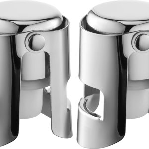 Champagne Stoppers with Stainless Steel Champagne Saver with Food Grade Silicone Leak proof Keep Fresh Suitable for Champagne, Cava, Prosecco and Sparkling (Silver, 2 Pack)