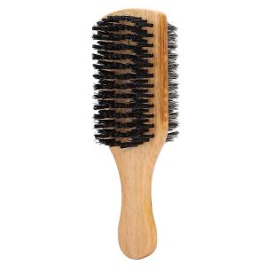ZJchao Double Sided Beard Brush, Mustache Brush Double Sided Men’s Club Brush Hair Brushes Facial Brush for Beard Care Bristle Nylon Mustache Comb with Wooden Handle Beard Grooming Tool for Men (1#)