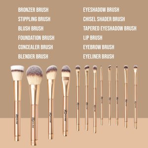 12Pcs Infinity Gold Makeup Brush Set Premium Synthetic Blending Blush Bronzer Concealer Eyebrow Eyeshadow Foundation Stippling Lip Cosmetics Brushes