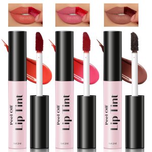 3 Colors Peel Off Lip Stain Set, Tattoo Magic Color Matte Nude Lip Gloss Lip Tint, Long Lasting Waterproof Liquid Lipstick Tinted Makeup, Nonstick Cup Lip Stain for Women Girls(02+03+06)