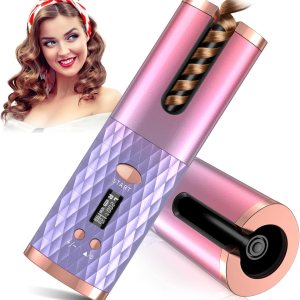Automatic Curling Iron, Anti-Scald Hair Curler, Rotating Curling Iron 1 Inch Hair Tools, 6 Temps & 11 Timers, Portable Ceramic Barrel Wand Curling Iron, Fast Heating Rechargeable Travel Waver Curler