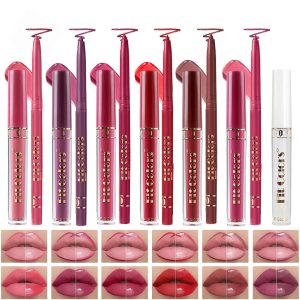 13Pcs Liquid Lipstick + Lip Liner Pens Set, Matte and Glossy Finish Sets with Lip Oil, Pigment Velvety Nude Lip Stain, Waterproof Long Wear Lip Gloss, Non-Stick Cup Lip Makeup Gift Set-Set A