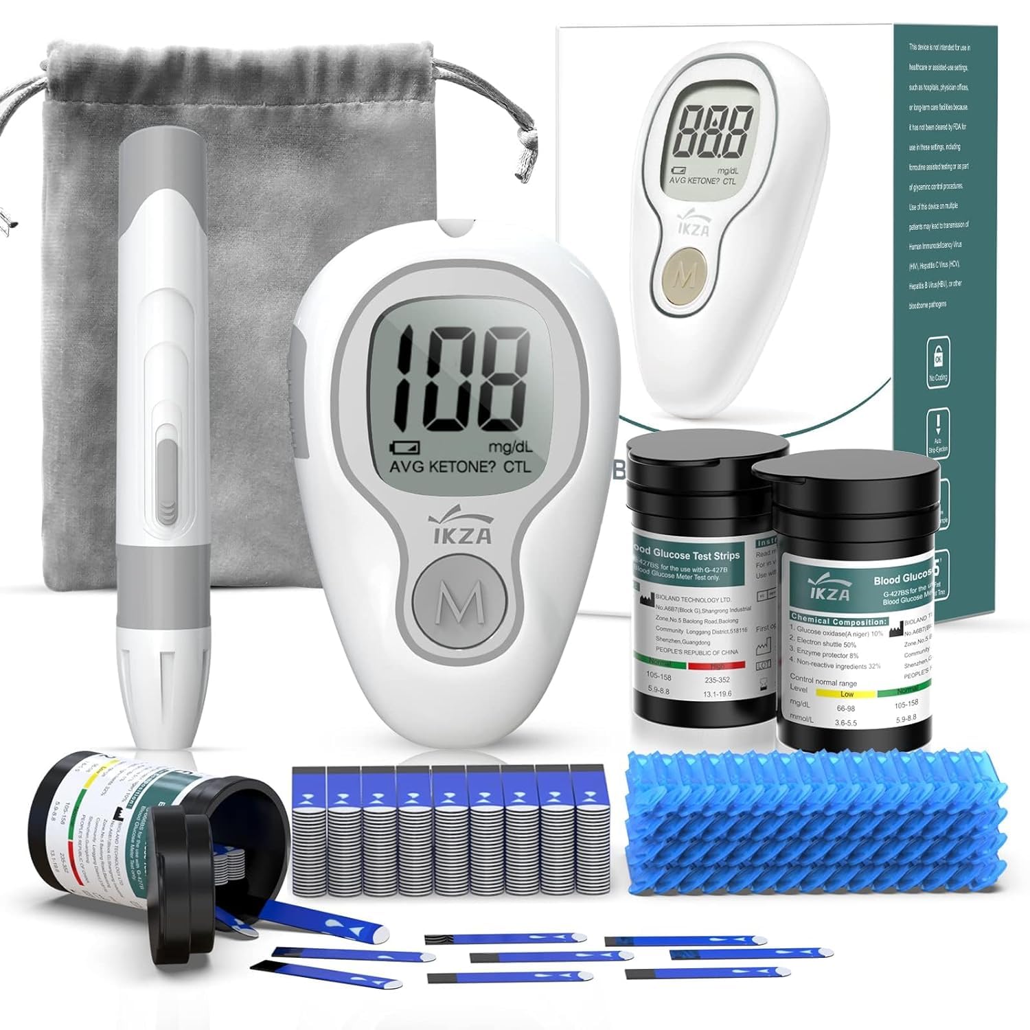 G-427B Blood Glucose Monitor Kit, Blood Sugar Test Kit with Lancing Device, 100 Test Strips and 100 Lancets, Glucose Meter for Home Use,Portable Glucometer, Smart Testing Kit G-427B Blood Glucose Monitor Kit, Blood Sugar Test Kit with Lancing Device, 100 Test Strips and 100 Lancets, Glucose Meter for Home Use,Portable Glucometer, Smart Testing Kit