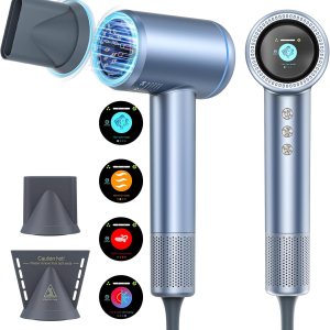 Hair Dryer, 150000 RPM High-Speed Brushless Motor Negative Ionic Hair Dryer for Fast Drying, Intelligent Memory Blow Dryer, 4 Temps & 3 Speeds 2 Magnetic Nozzle Hairdryer for Woman Kids Salon