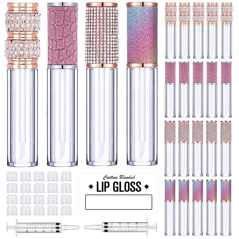AMORIX 20 Pack Diamond Lip Gloss Tubes with Wand 5ml Empty Rhinestone Cute Lipgloss Bottles/Containers Crystal Lip Gloss Supplies Kit + 2pcs Syringes + Labels for DIY Lip Gloss Base AMORIX 20 Pack Diamond Lip Gloss Tubes with Wand 5ml Empty Rhinestone Cute Lipgloss Bottles/Containers Crystal Lip Gloss Supplies Kit + 2pcs Syringes + Labels for DIY Lip Gloss Base