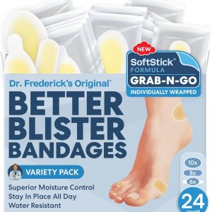 Dr. Frederick’s Original SoftStick Better Blister Bandages – 24 ct – Extra Soft, Extra Stick – Grab-N-Go – Water Resistant Hydrocolloid Bandages for Blister Prevention – Variety Pack