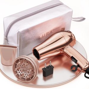 Travel Hair Dryer with Diffuser:Dual Voltage Blow Dryer with EU Plug,1200W Compact Hairdryer with Folding Handle,Small Lightweight Hairdryer for RA and Kids