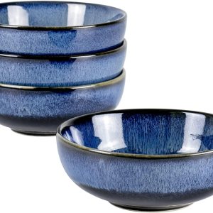 UNICASA Ceramic Cereal Bowls Set, 18 OZ Salads Bowls Set of 4, Dessert Serving Bowl for Soup, Reactive Glaze Ramen Bowls, Microwave Oven and Dishwasher Safe, Blue