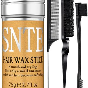 Slick Back Hair Brush, Hair Wax Stick, Hair Bun Hair Accessories for Women Grils, Bun Maker for Kids Set 4Pcs, Wax Stick for Hair, Edge Brush, Teasing Brush, Rat Tail Comb for Parting Smooth Flyaways