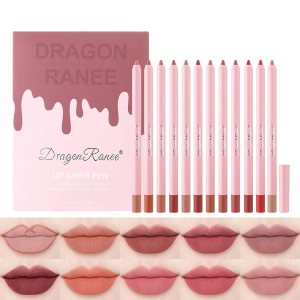 12 Colors High Pigmented Smooth Lip Liner Set, Long Lasting Fade Resistant Lip Pencil, Smudge-proof & Waterproof Red Nude Matte Velvet Lipstick Pen, Professional Lip Liner Set