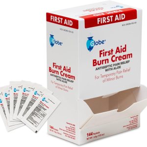 Globe First Aid Burn Cream 0.9g Packets, (Box of 144) Advanced First Aid Cream for Temporary Relief of Minor Burns, Cuts, and Scrapes