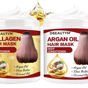 2 Pack Collagen Hair Treatment Mask & Argan Oil Hair Mask Deep Repair Conditioning,Natural Hair Conditioner Hydrating Hair Mask Repair Hair Split Ends,Hair Treatment Repair for Dry,Damaged,Frizzy Hair