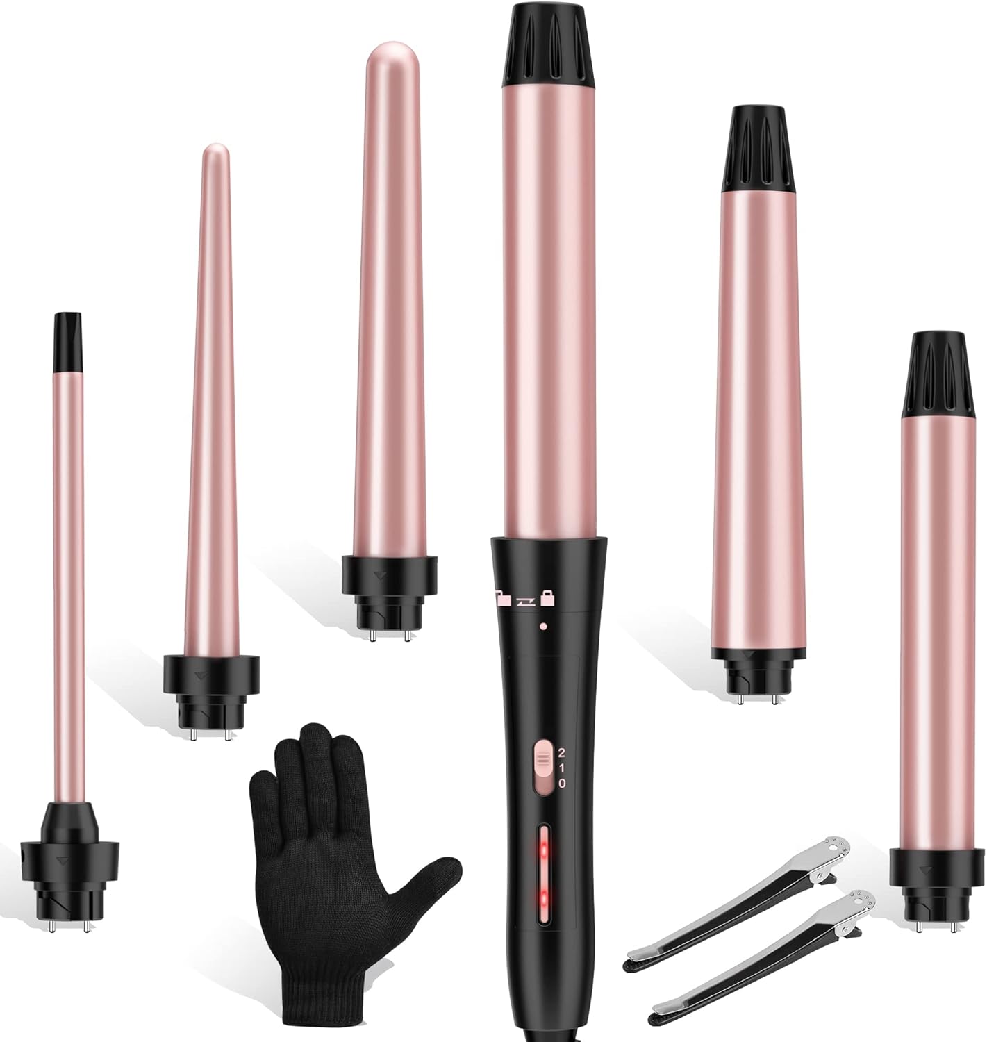 Curling Iron Set, USHOW 6 in 1 Curling Wand Set Hair Iron Kit Instant Heat Up Hair Curler with 6 Interchangeable Tourmaline Ceramic Barrels (0.35” to 1.25”) Temperature Adjustments, with Gloves Curling Iron Set, USHOW 6 in 1 Curling Wand Set Hair Iron Kit Instant Heat Up Hair Curler with 6 Interchangeable Tourmaline Ceramic Barrels (0.35” to 1.25”) Temperature Adjustments, with Gloves