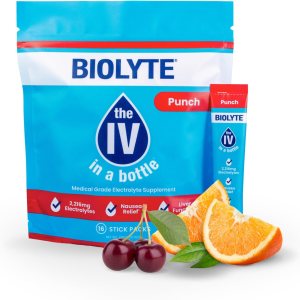 BIOLYTE Electrolyte Powder Packets – IV in a Bottle Single-Serving Electrolyte Powder for Rapid Hydration – Punch, 16-Pack