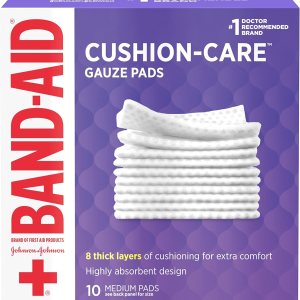Band-Aid Brand Cushion Care Non-Stick Gauze Pads, Individually-Wrapped, Medium, 3 in x 3 in, 10 ct