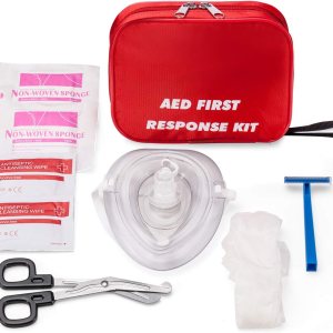 AED First Kit with CPR, Gloves, Razor, Scissors, Gauze Pads, and Cleansing Wipes for AED Training