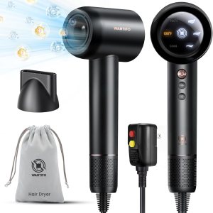 Ionic Hair Dryer High Speed Blow Dryer with 110000 RPM Brushless Motor Fast Drying – LED Display, Thermo-Control, Low Noise – Professional Portable Hairdryer for Travel, Salon, Home, Gifts (Black)