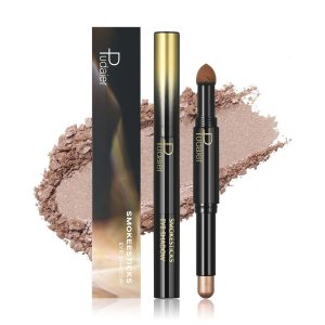 2 in 1 Champagne Magic Eyeshadow Stick with Powder and Cream Heads, One Stick with Waterproof Glitter and Matte Texture for Fast Drawing Smoky Eye Shadow Makeup (Champagne Shimmer and Matte)
