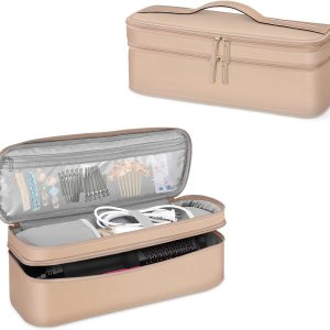 SITHON Double-Layer Travel Carrying Case for Shark FlexStyle/SmoothStyle, Water Resistant Storage Organizer Bag for Airwrap Styler, Also for Revlon One-Step Hair Dryer (Bag Only) (Rose Gold)