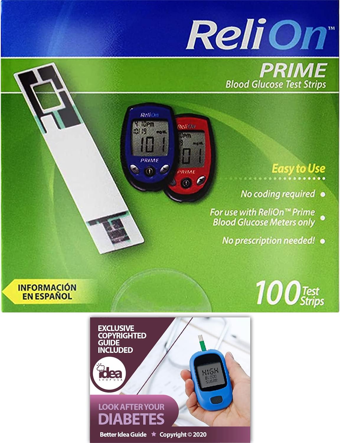 ReliOn Prime Blood Glucose Test Strips, 100 Ct Bundle with Exclusive “Look After Your Diabetes” – Better Idea Guide (2 Items) ReliOn Prime Blood Glucose Test Strips, 100 Ct Bundle with Exclusive “Look After Your Diabetes” – Better Idea Guide (2 Items)
