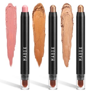 Eyeshadow Stick 3Pcs – Neutral and Brown Metallic Eye Shadow Stick Makeup – Creamy & Waterproof Eyeshadow Brightener Pencil for Smoky, Luminous and Metallic Eye Makeup