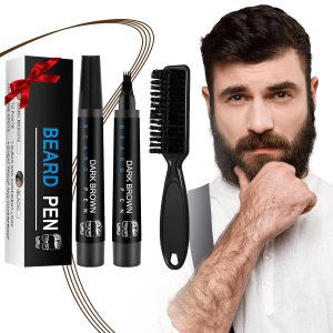 Beard Pencil Filler for Men – Waterproof Long Lasting Beard Filler Pen With Beard Brush, Sweatproof Coverage Creating Natural Looking Beard, Male Mustache Repair Shape Beard Pen (Dark Brown)