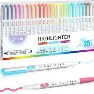 Double Ended Highlighters with Soft Chisel Tip, 25-Pack Quick Dry Assorted Colors Mildliner Highlighters, Pastel Highlighters Set for School/Office Journaling,Bible Assorted Colors