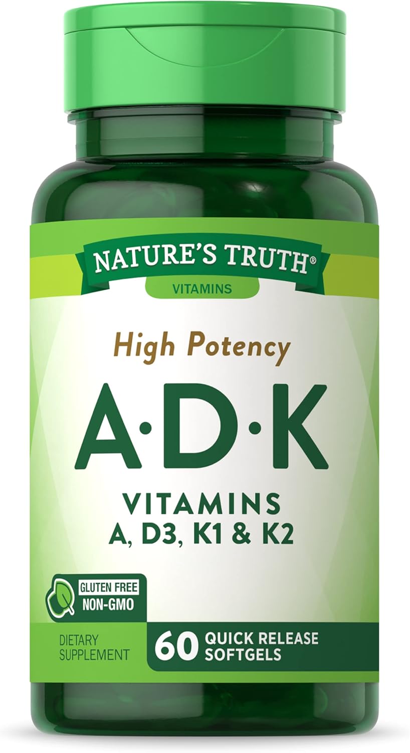 Nature’s Truth Vitamin ADK Supplement | 60 Softgels | High Potency of Vitamin A, D3, K1 & K2 | Non-GMO & Gluten Free Supplement Nature’s Truth Vitamin ADK Supplement | 60 Softgels | High Potency of Vitamin A, D3, K1 & K2 | Non-GMO & Gluten Free Supplement